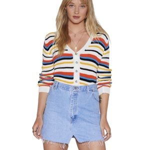Nasty Gal I'll be Just Line Striped Cropped Cardigan Sweater Size Small